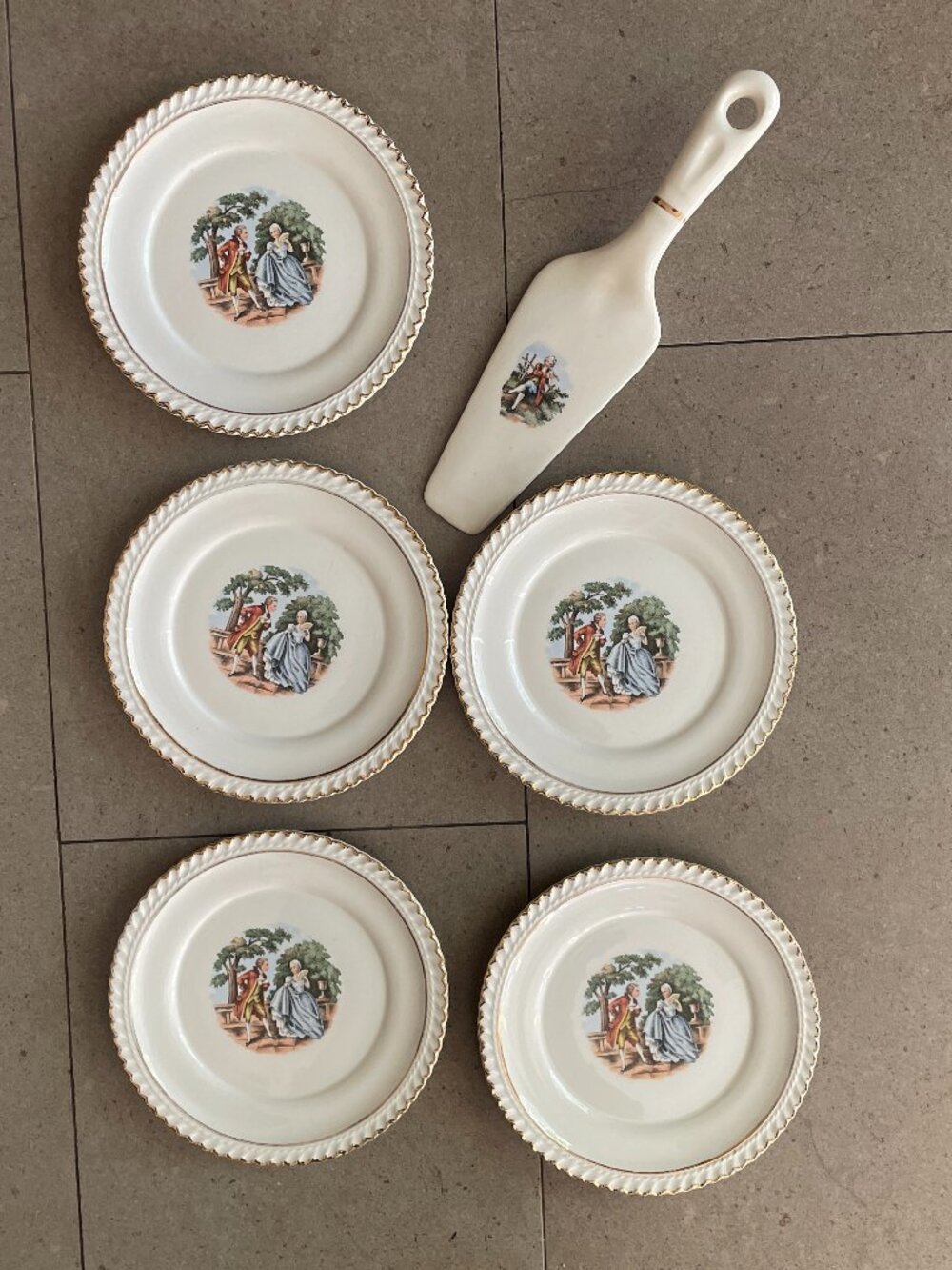 6 piece Antique vintage 50s cake server dessert set by Harker Pottery